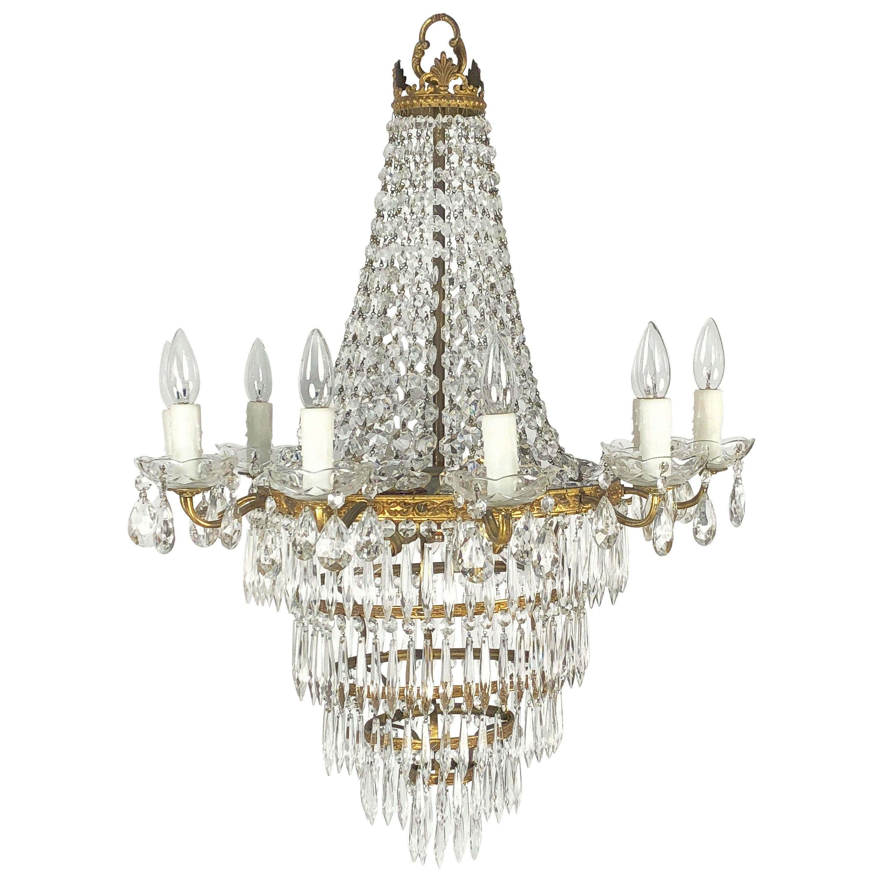 Lustre italien à dix-huit lumières en cristal en forme de goutte, style Empire en vente