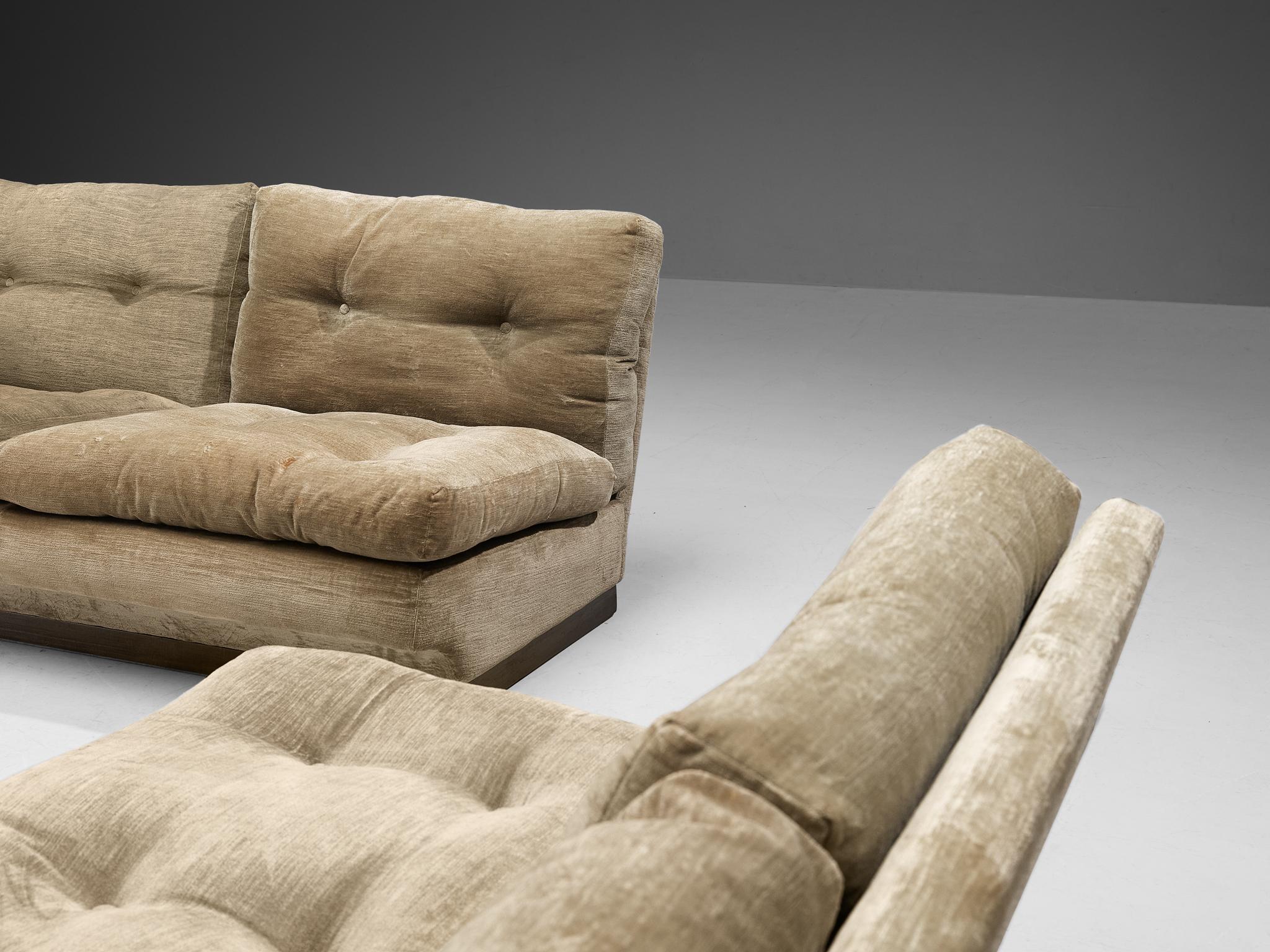 Italian Three and Two Seater Sofas in in Beige Velvet In Good Condition In Waalwijk, NL