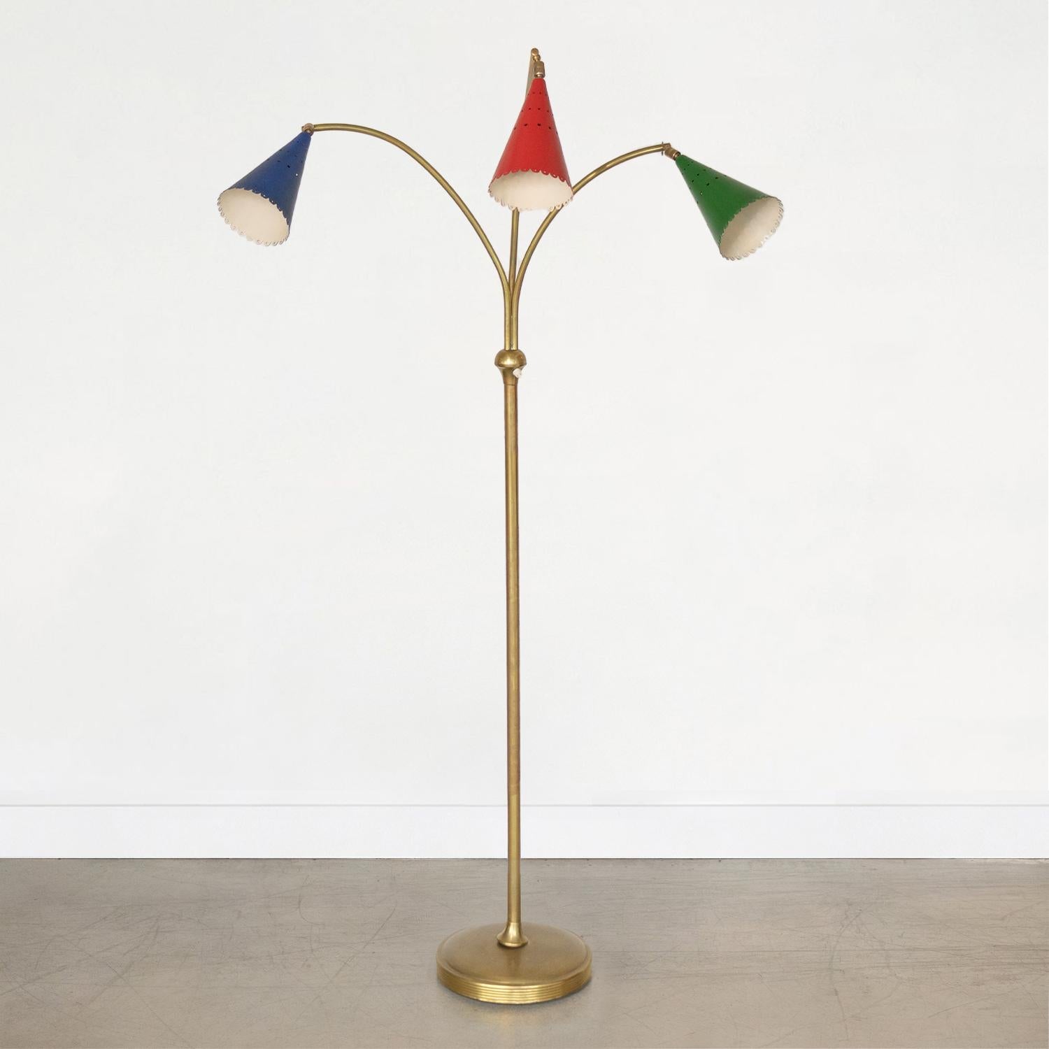 20th Century Italian Three Arm Brass Floor Lamp