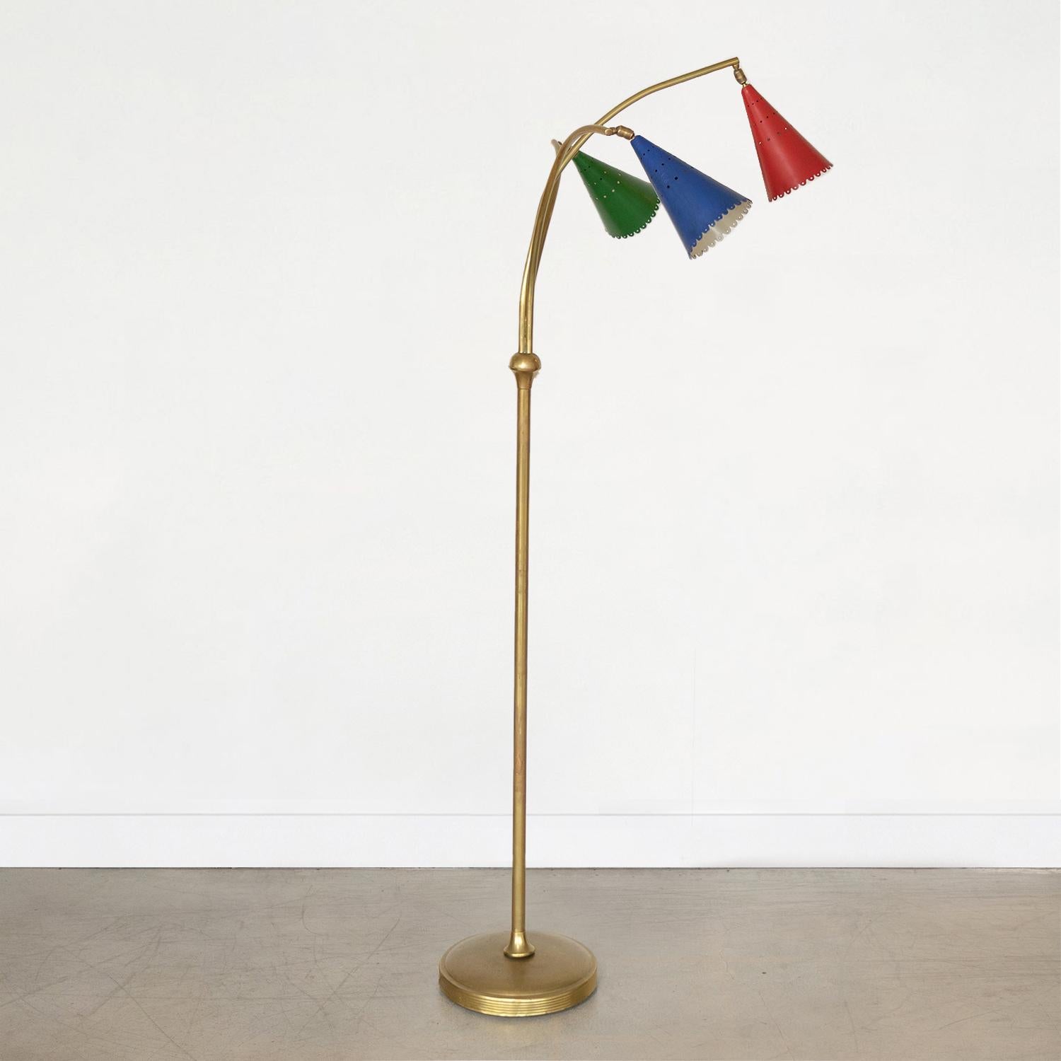 Italian Three Arm Brass Floor Lamp 3