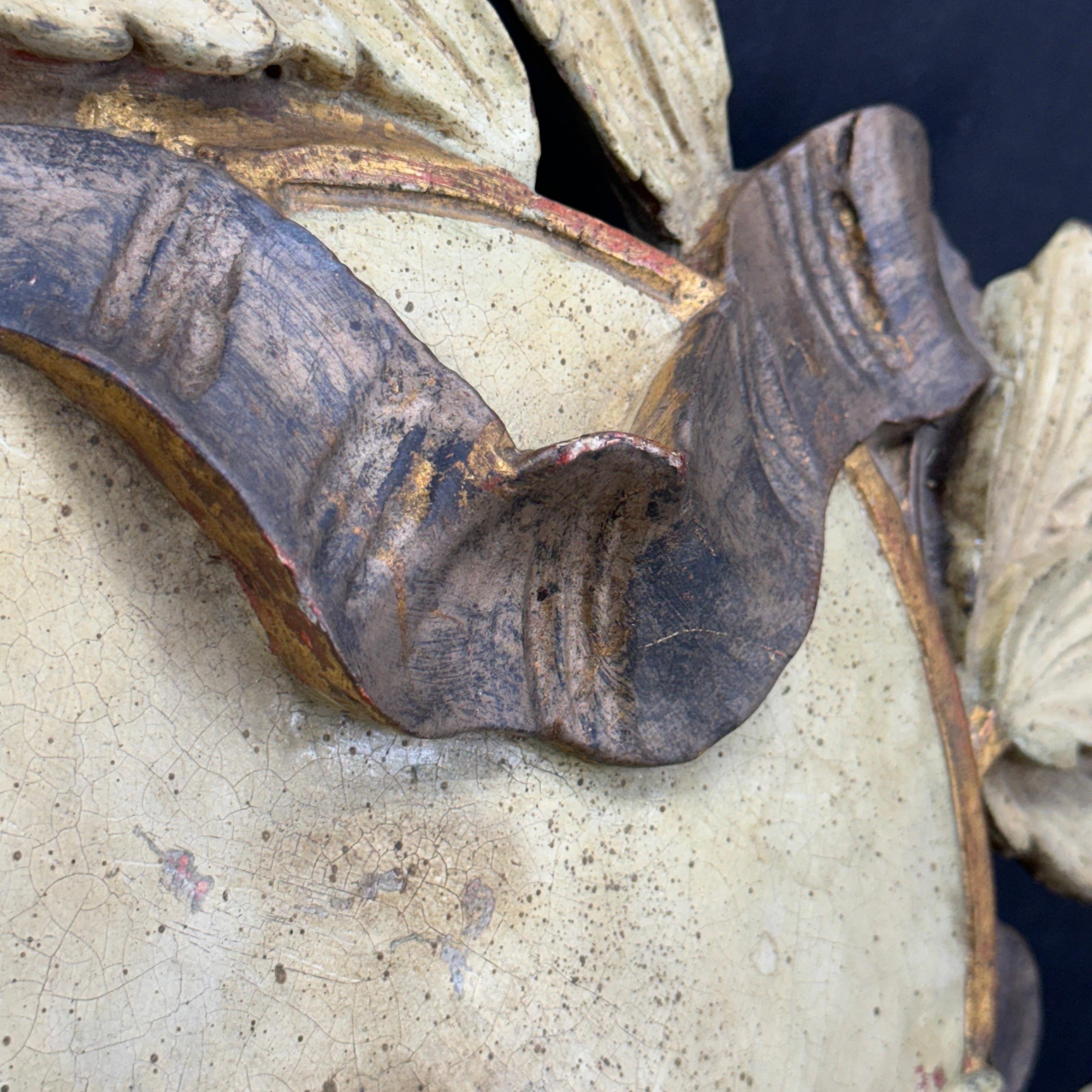 20th Century Italian Three Arm Candle Gilt Wood Wall Sconce Painted For Sale