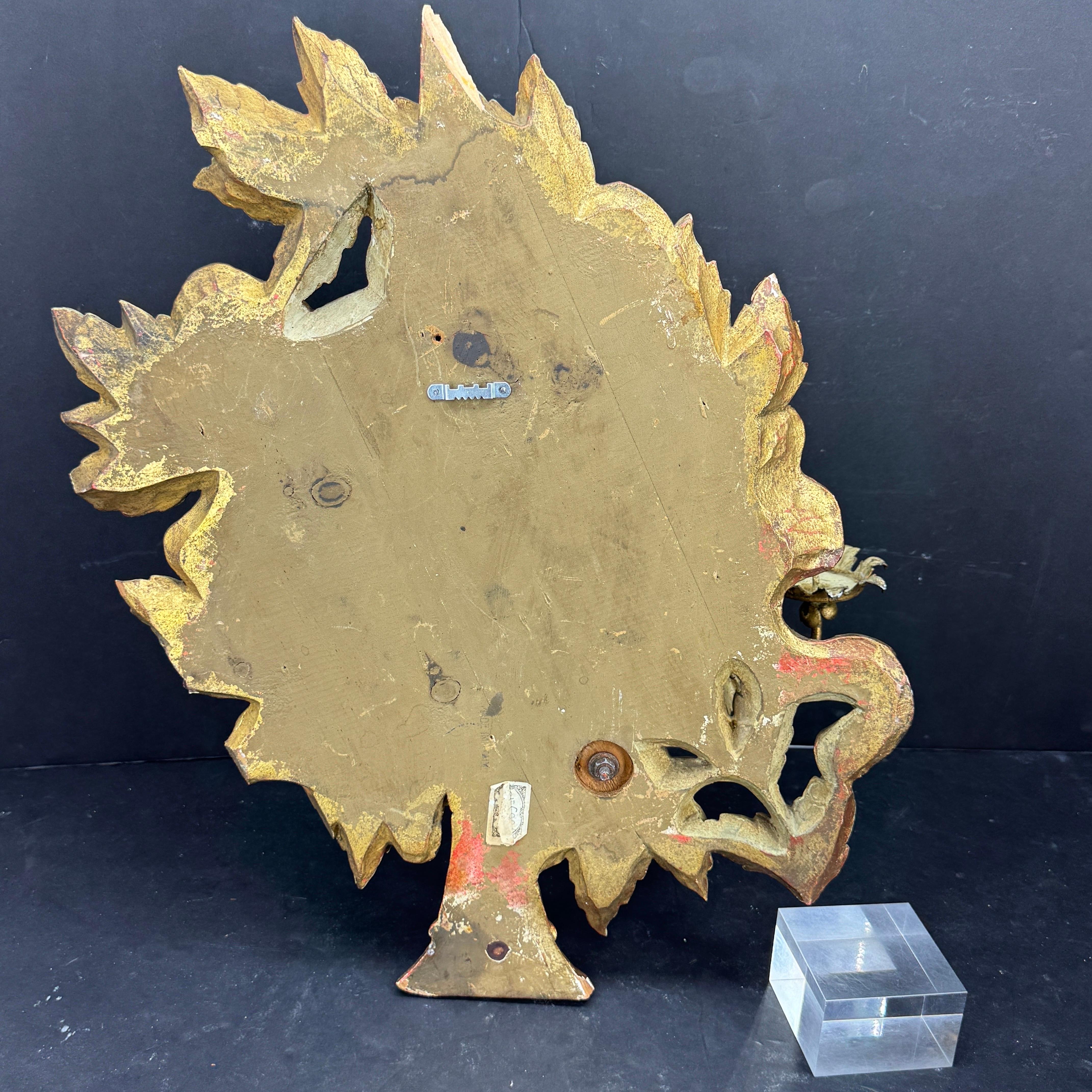 Italian Three Arm Candle Gilt Wood Wall Sconce Painted For Sale 2