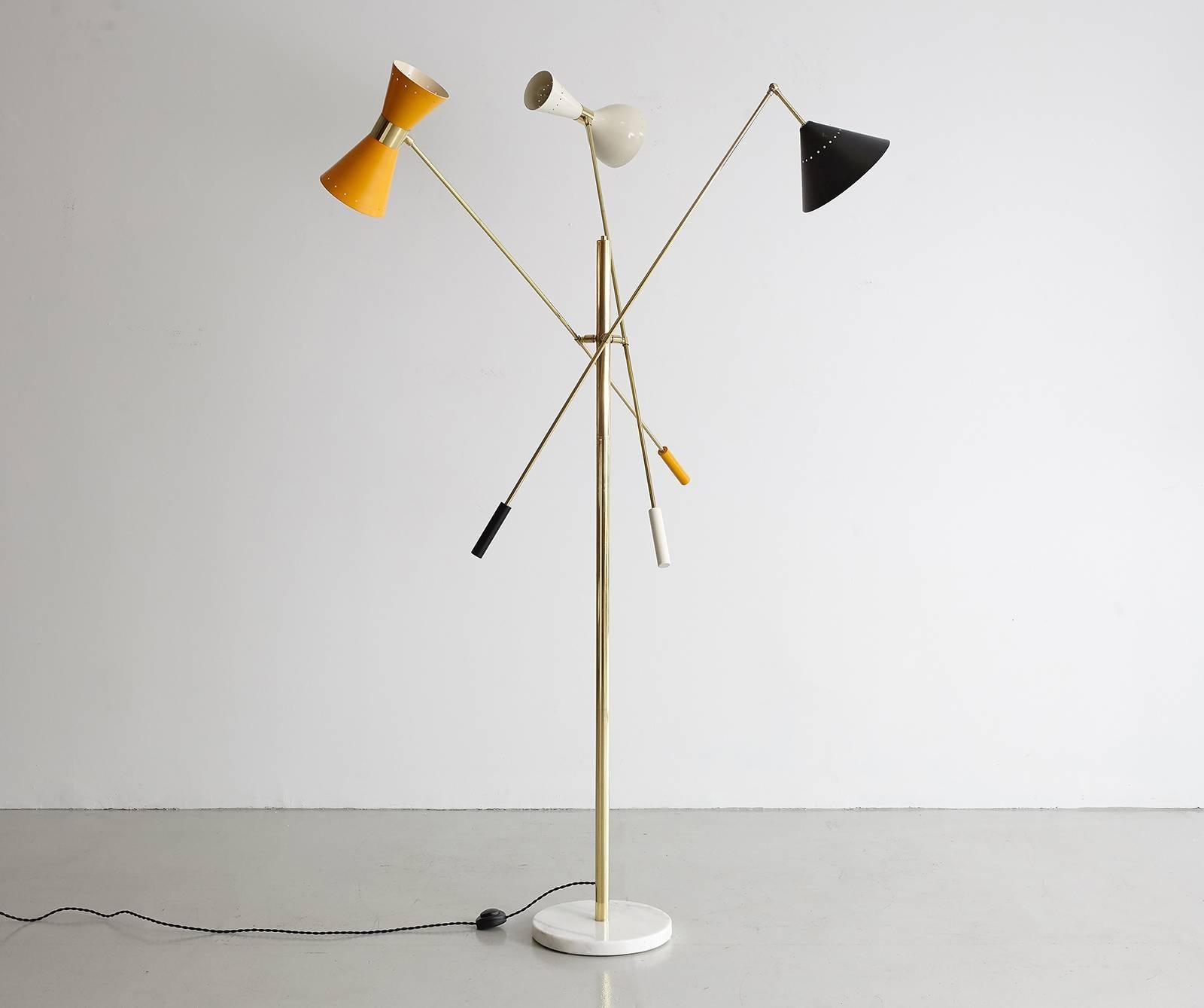 Italian Three-Arm Floor Lamp in the Style of Arredoluce For Sale 1