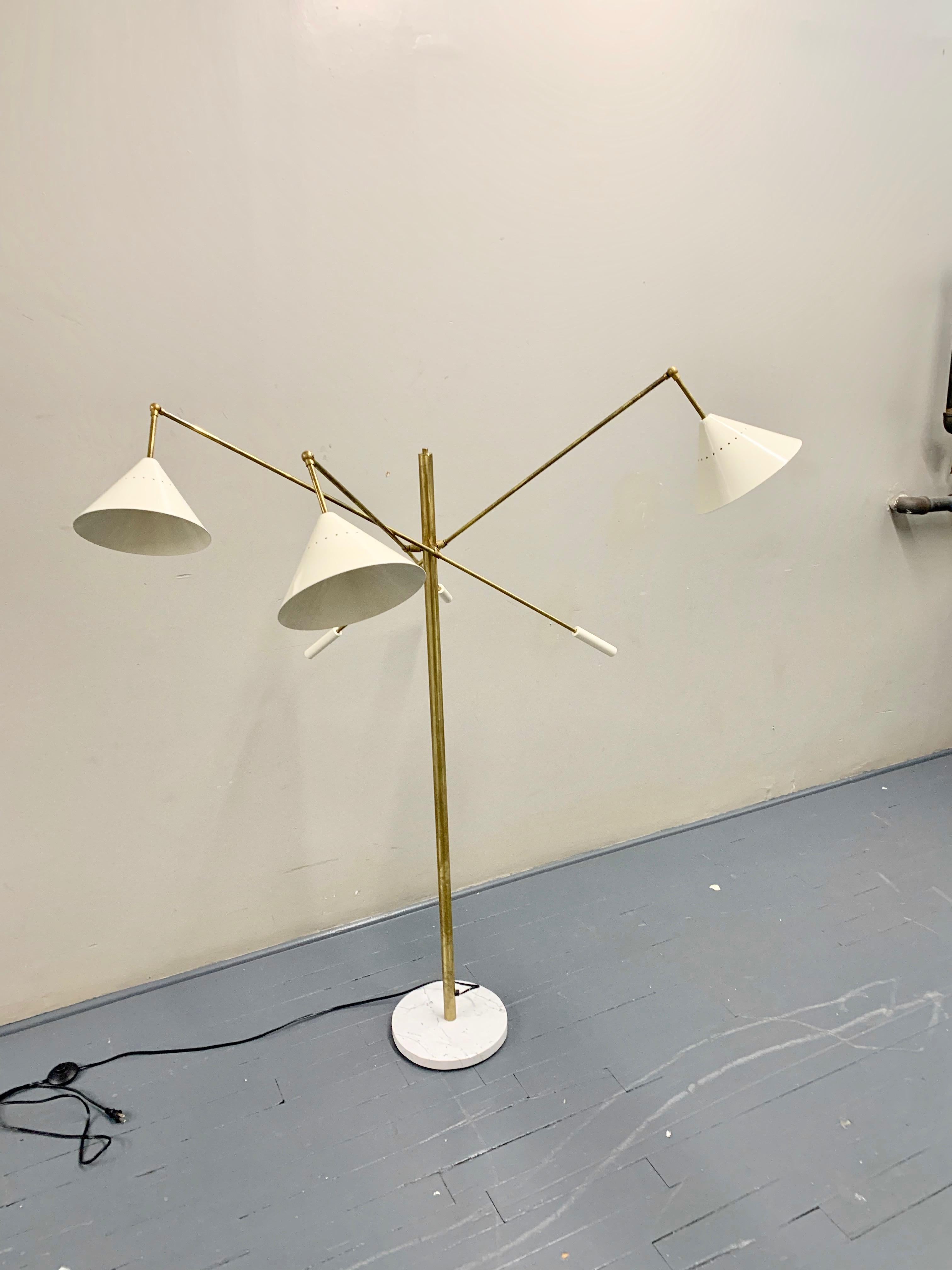 Enameled Italian Three-Arm Floor Lamp, 'Triennale' Arredoluce Style