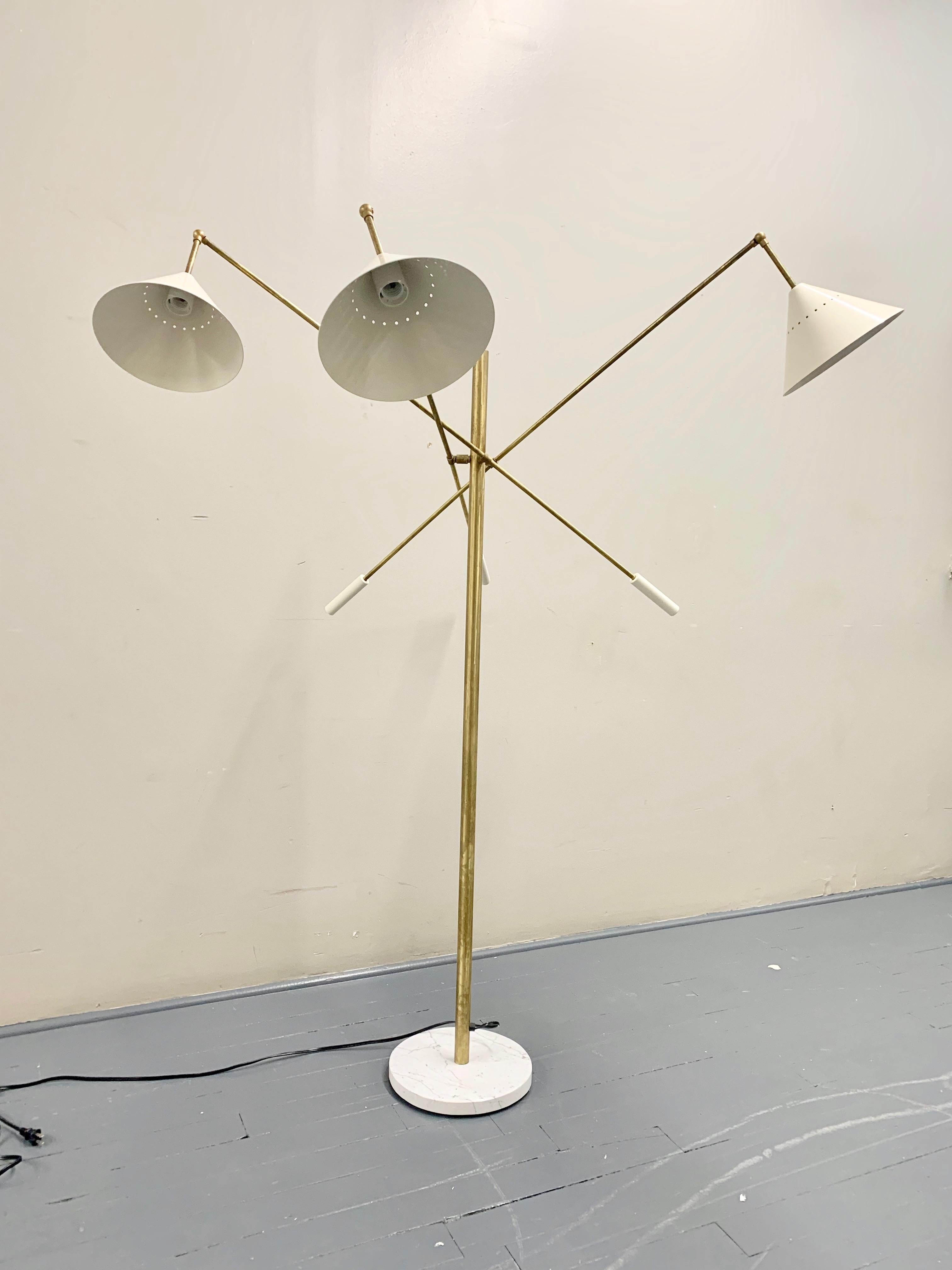 Italian Three-Arm Floor Lamp, 'Triennale' Arredoluce Style In Good Condition In Jersey City, NJ