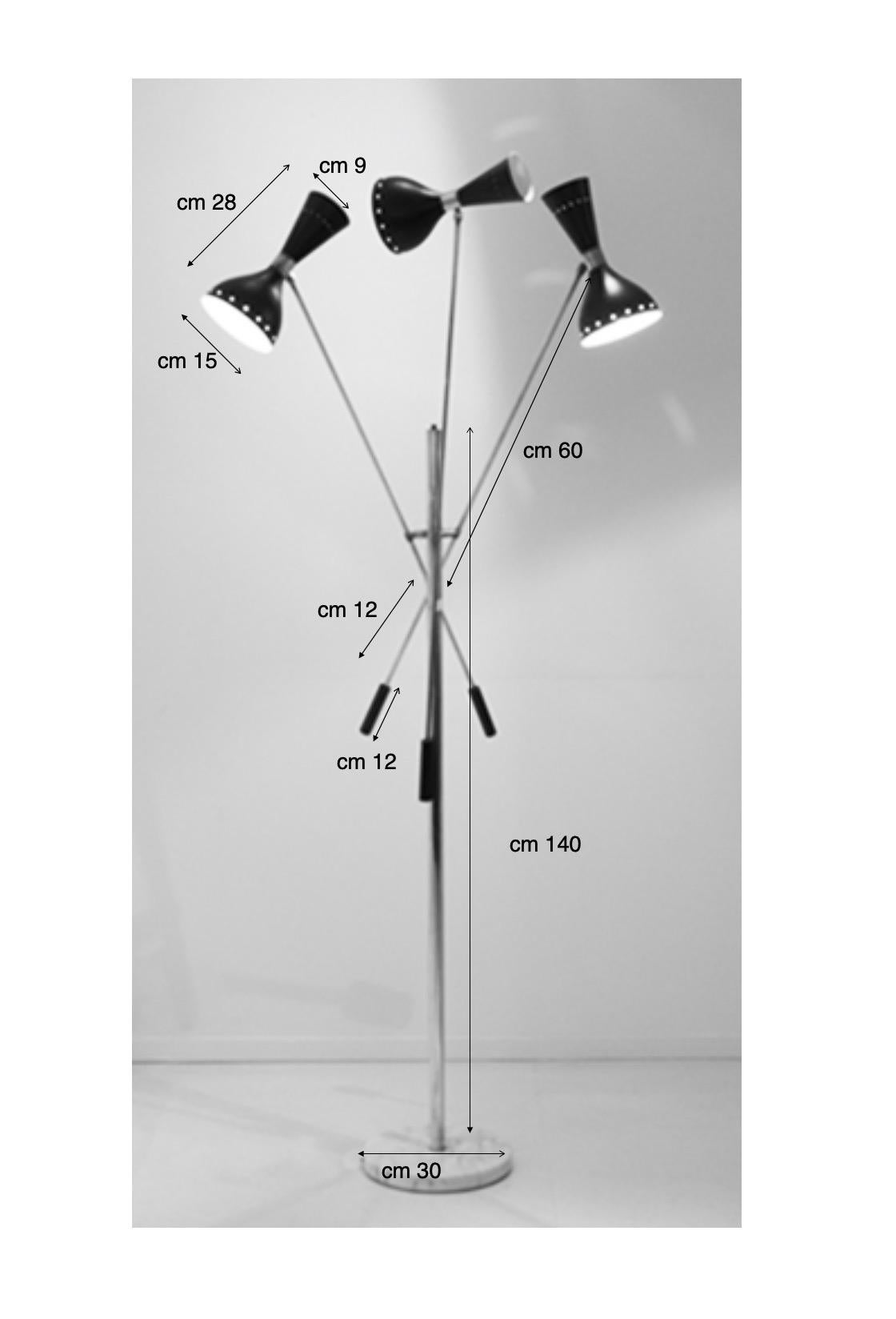 Italian Three-Arm Floor Lamp with brass arms and marble base 7