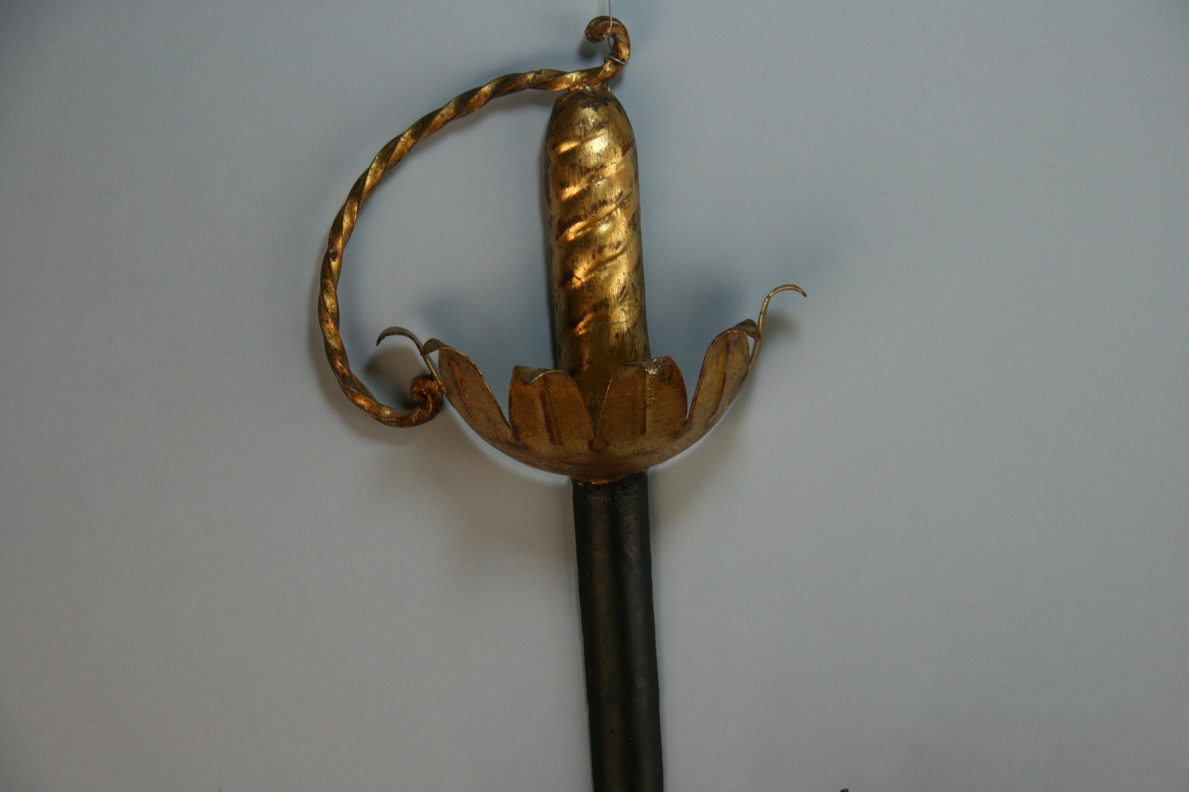 Italian Three Candle Sword Sconce In Good Condition In Douglas Manor, NY