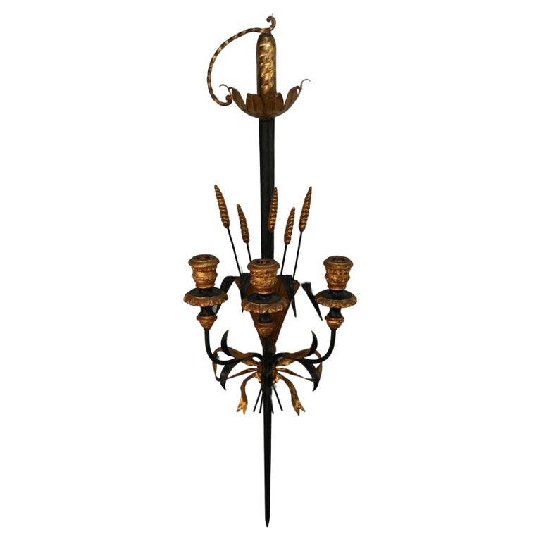 Italian Three Candle Sword Sconce For Sale