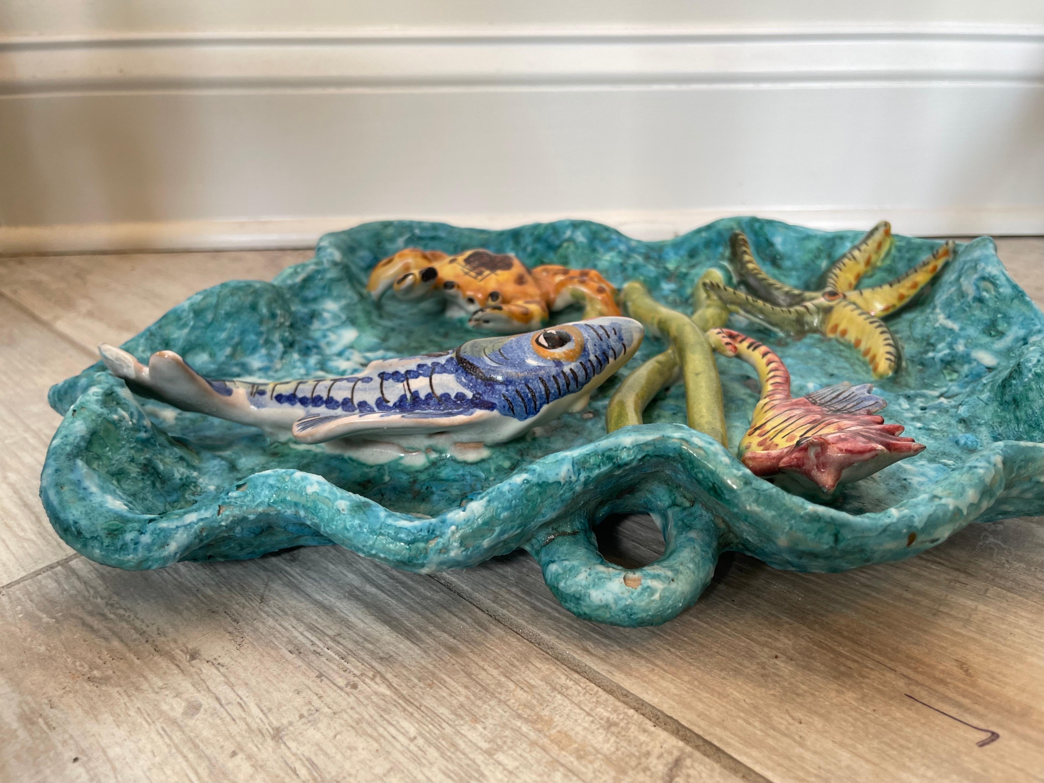 Italian Three Dimensional Majolica Platter with Sea Life For Sale 7