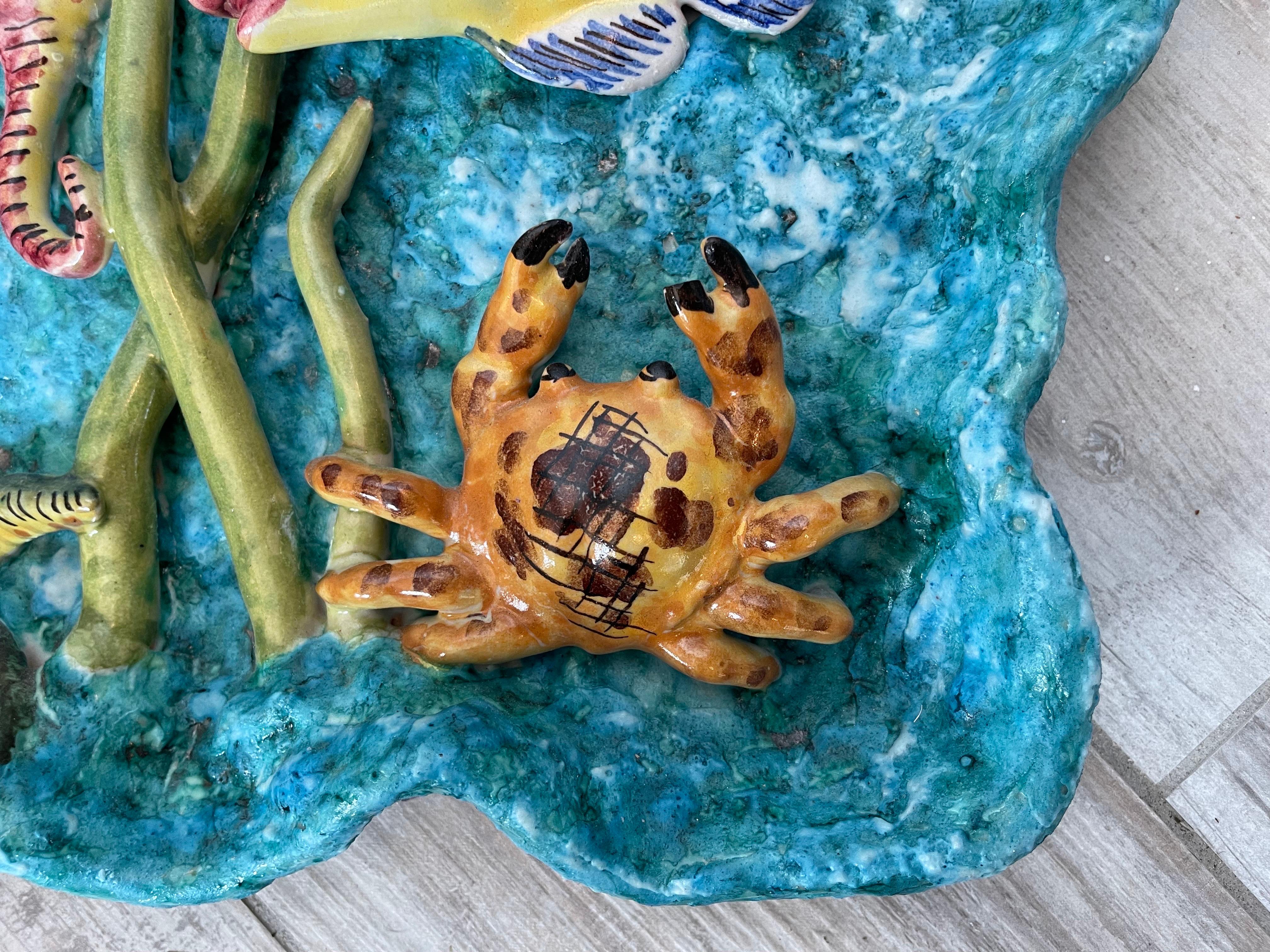 Italian Three Dimensional Majolica Platter with Sea Life In Good Condition For Sale In West Palm Beach, FL