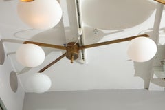 Italian Three Globe Opaline Glass Elongated Chandelier with Brass Frame