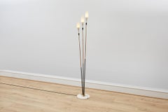 Italian three head floor lamp, frosted torchiere shade set on white marble