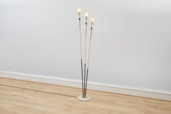 Italian Three Head Floor Lamp, Frosted Torchiere Shade Set on White Marble