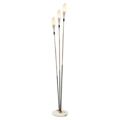 Italian three head floor lamp, frosted torchiere shade set on white marble