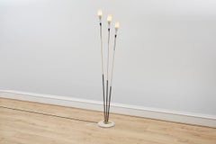 Italian Three Head Floor Lamp, Frosted Torchiere Shade Set on White Marble 