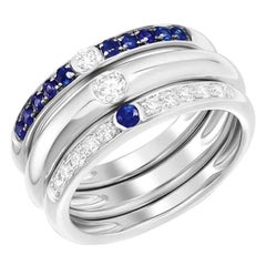 Bague italienne trois en un en or blanc avec saphirs bleus et diamants pour elle