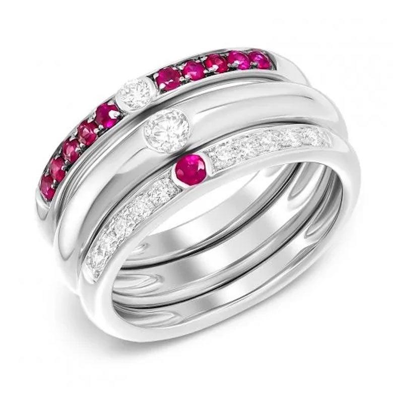 For Sale:  Italian Three in One Cluster Ruby Diamond White Gold Ring for Her 3