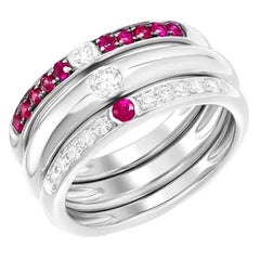 Italian Three in One Cluster Ruby Diamond White Gold Ring for Her
