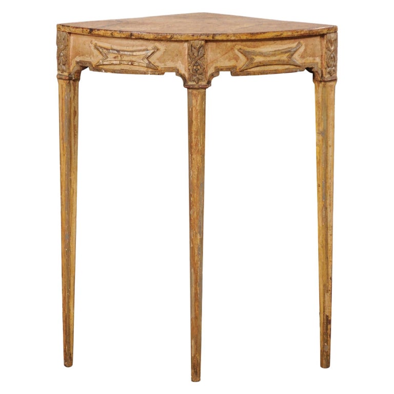 Italian ThreeLegged Corner Table with Faux Marble Painted Top, Mid20th Century For Sale at