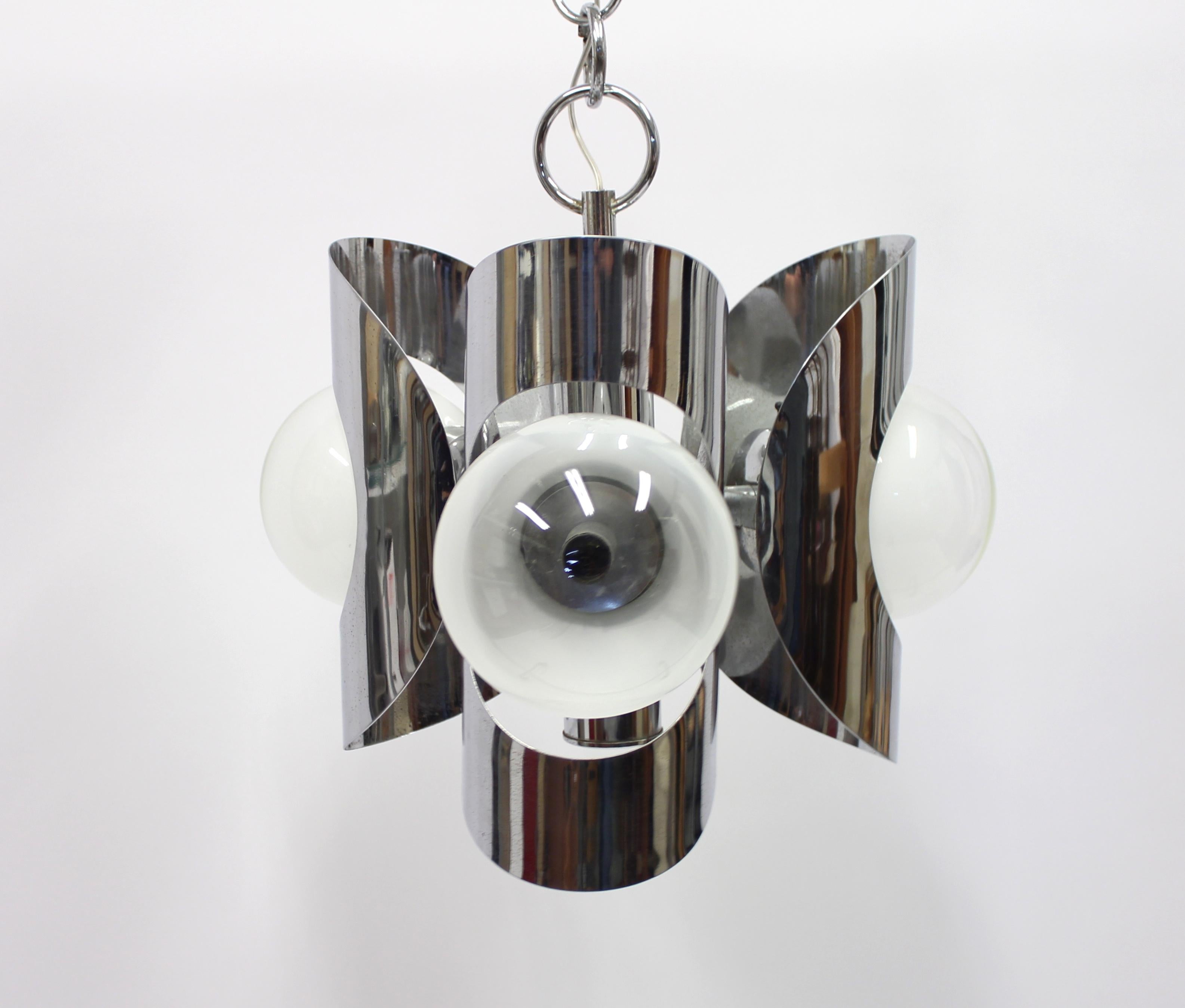 Metal Italian Three-Light Chromed Ceiling Light, 1960s