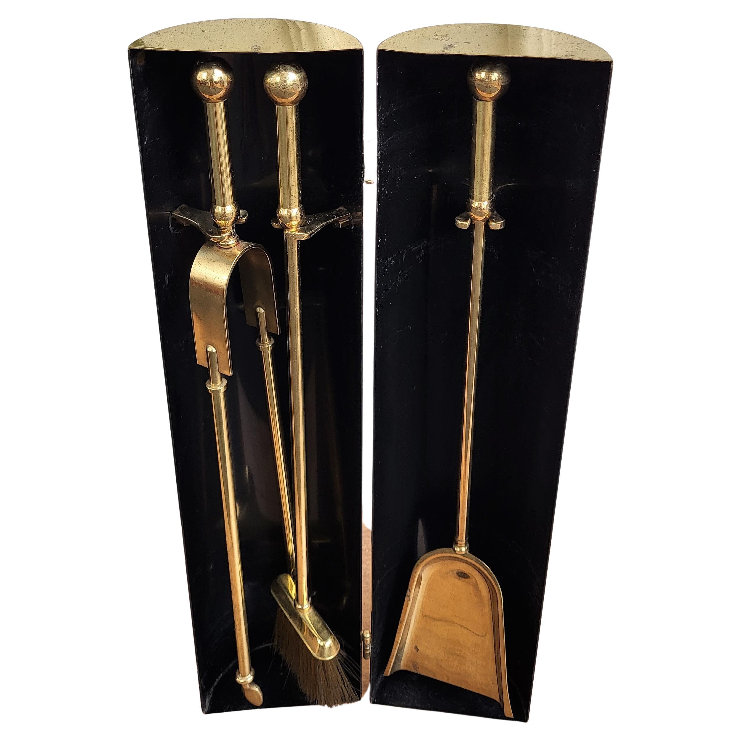 Modernist Brass Fireplace Tool Set by Virginia Metalcrafters at 1stDibs