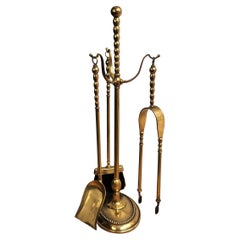 Italian Three-Pieces Brass Vintage Fireplace Fire Tool Set with Stand