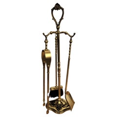 Italian Three-Pieces Brass Vintage Fireplace Fire Tool Set with Stand