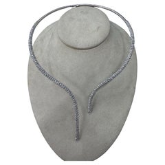 Italian Three Row Split Drop Necklace 9.68 Carats F-G VS2 18 Karat White Gold