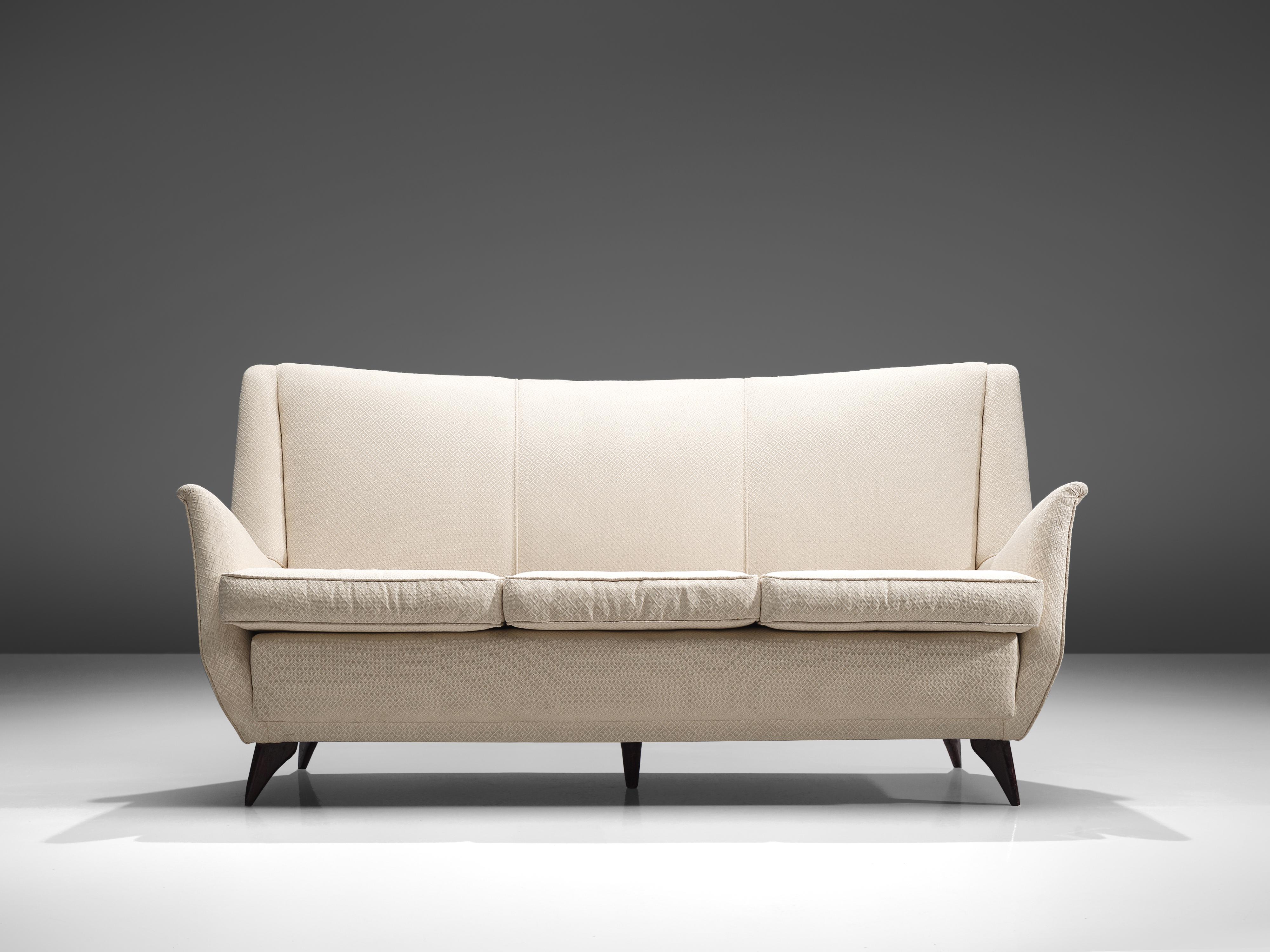 Mid-20th Century Italian Three-Seater Sofa in Off-White Upholstery  For Sale