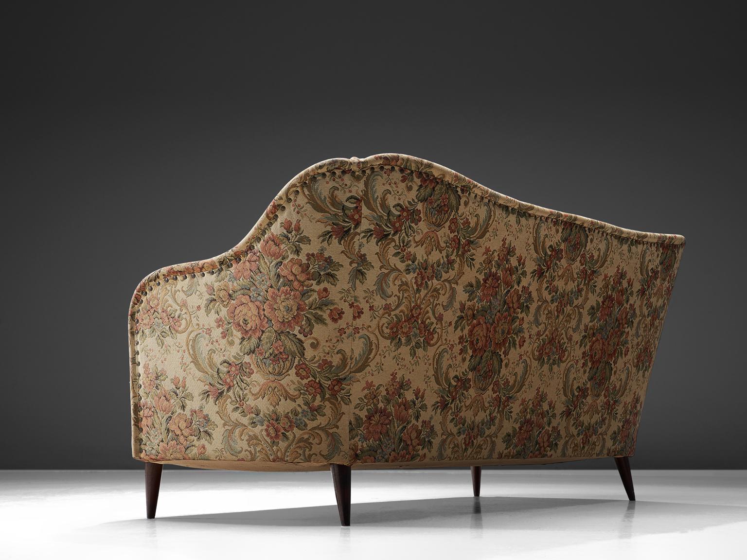 Mid-20th Century Italian Three-Seat Sofa with Floral Upholstery