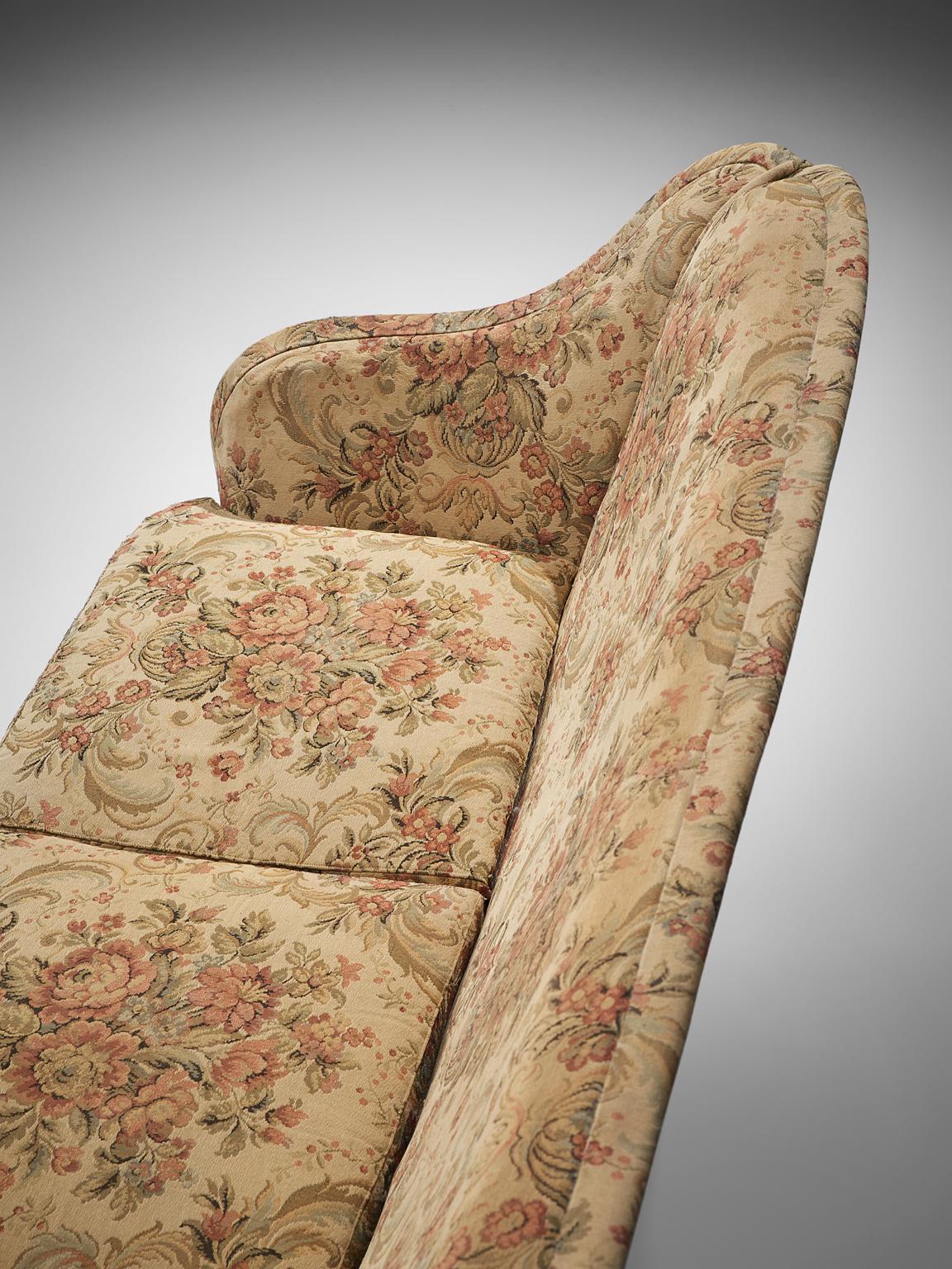 Fabric Italian Three-Seat Sofa with Floral Upholstery