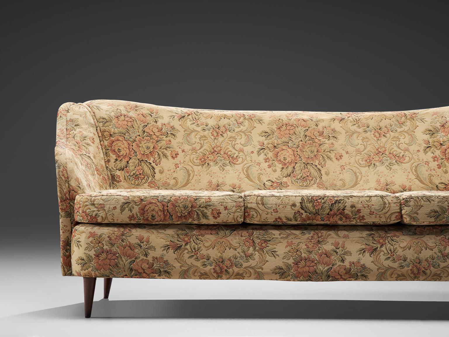 Italian Three-Seat Sofa with Floral Upholstery 1