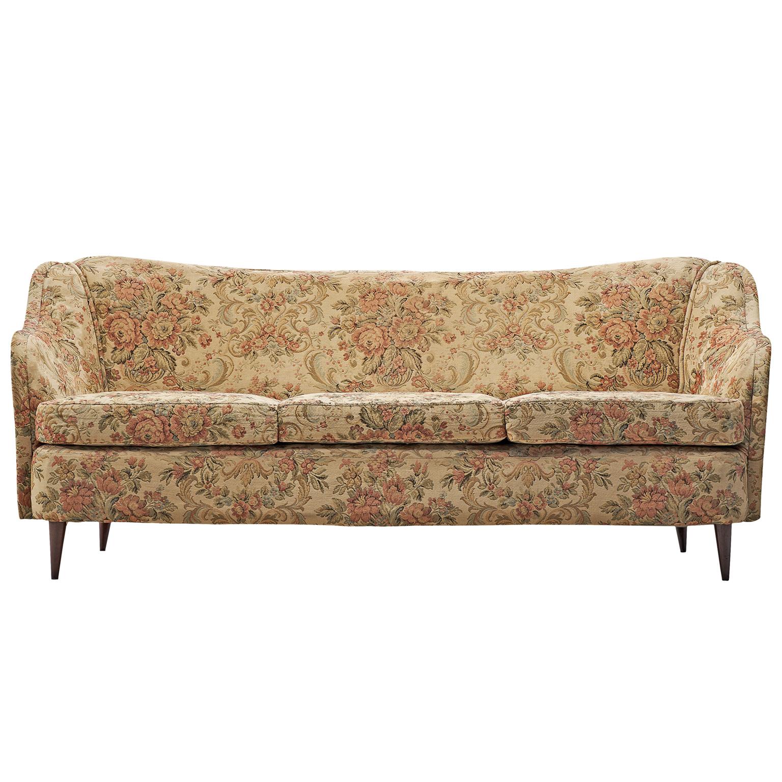 Italian Three-Seat Sofa with Floral Upholstery