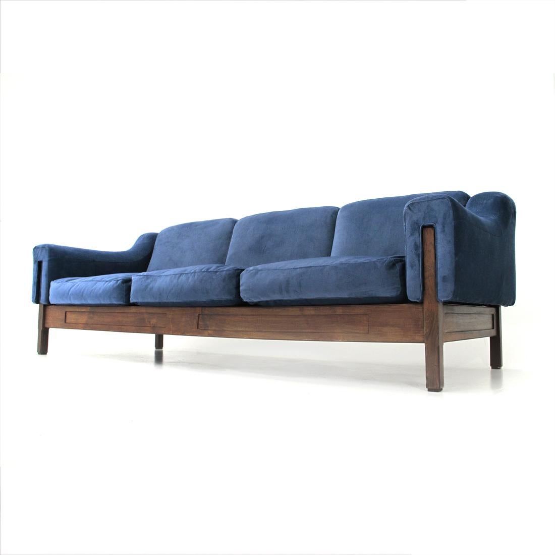 Mid-20th Century Italian Three-Seat Velvet Sofa by Ipar, 1960s