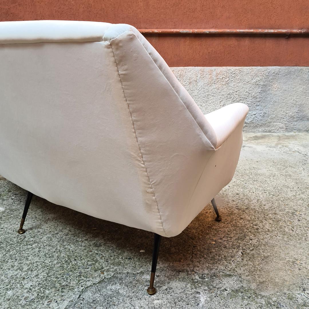Italian three seat white velvet curved sofa with metal leg and brass tips, 1950s 5