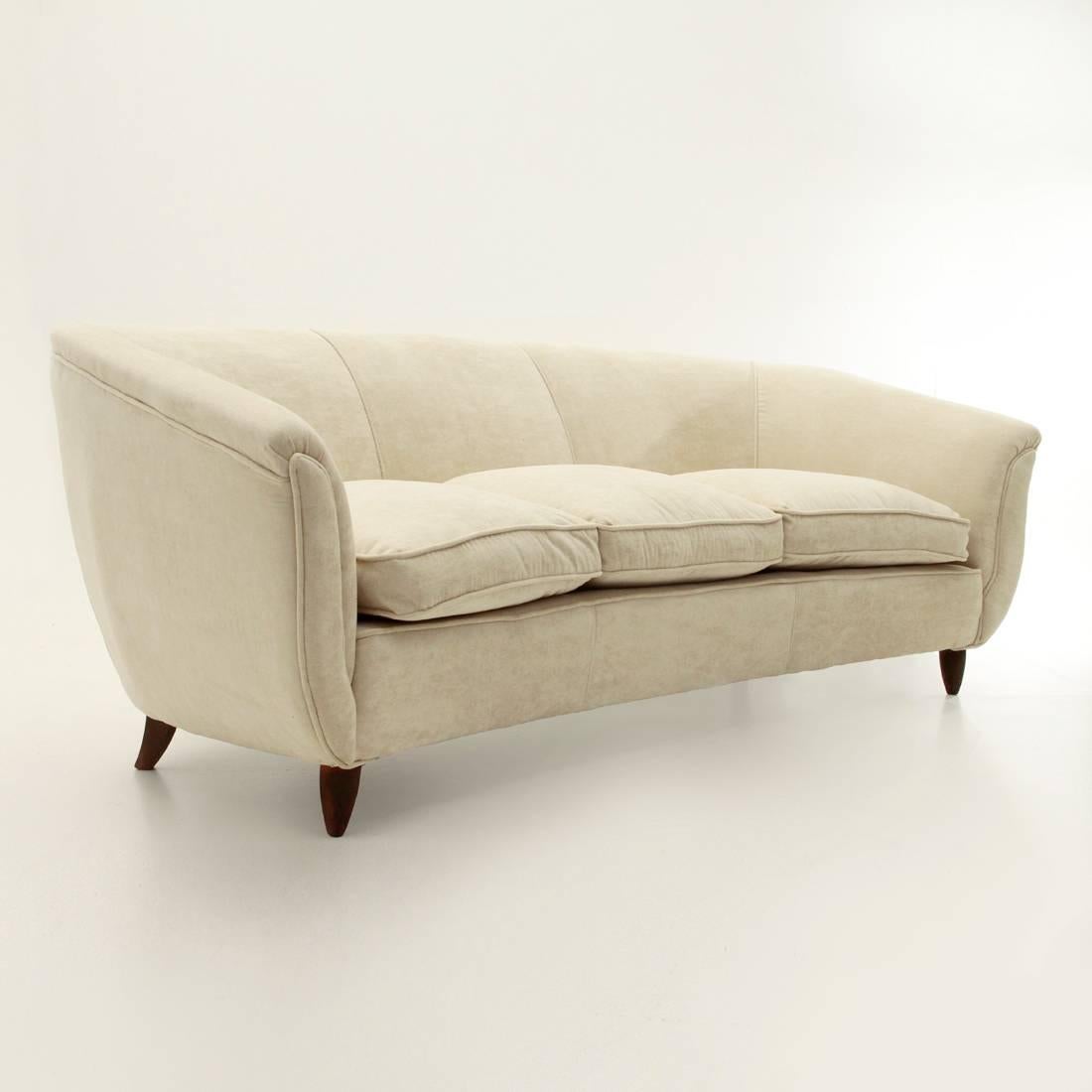 Mid-Century Modern Italian Three-Seat White Velvet Sofa, 1950s