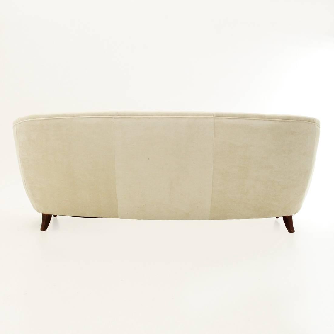 Fabric Italian Three-Seat White Velvet Sofa, 1950s