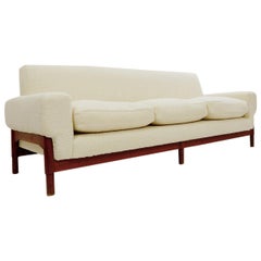 Italian Three-Seat Sofa with New Cream White Upholstery