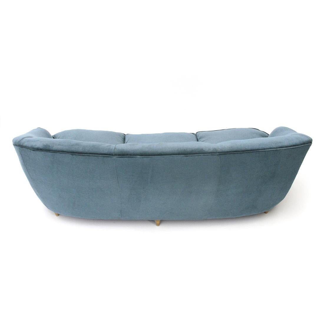 Italian Three-Seaters Midcentury Blu Velvet Sofa, 1940s 1