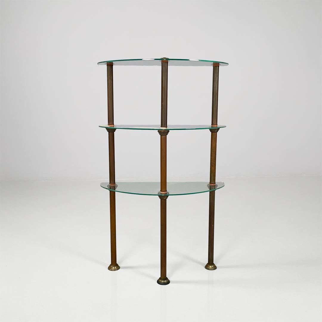 Italian three-shelf console table in metal and glass, 1920s
Three-tier glass console. The structure is composed of three metal tubes.
1920s
Vintage condition, with signs of aging and oxidation, original worn gaskets that do not compromise the