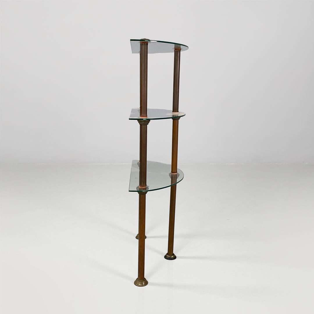 Art Nouveau Italian three-shelf console table in metal and glass, 1920s in vendita