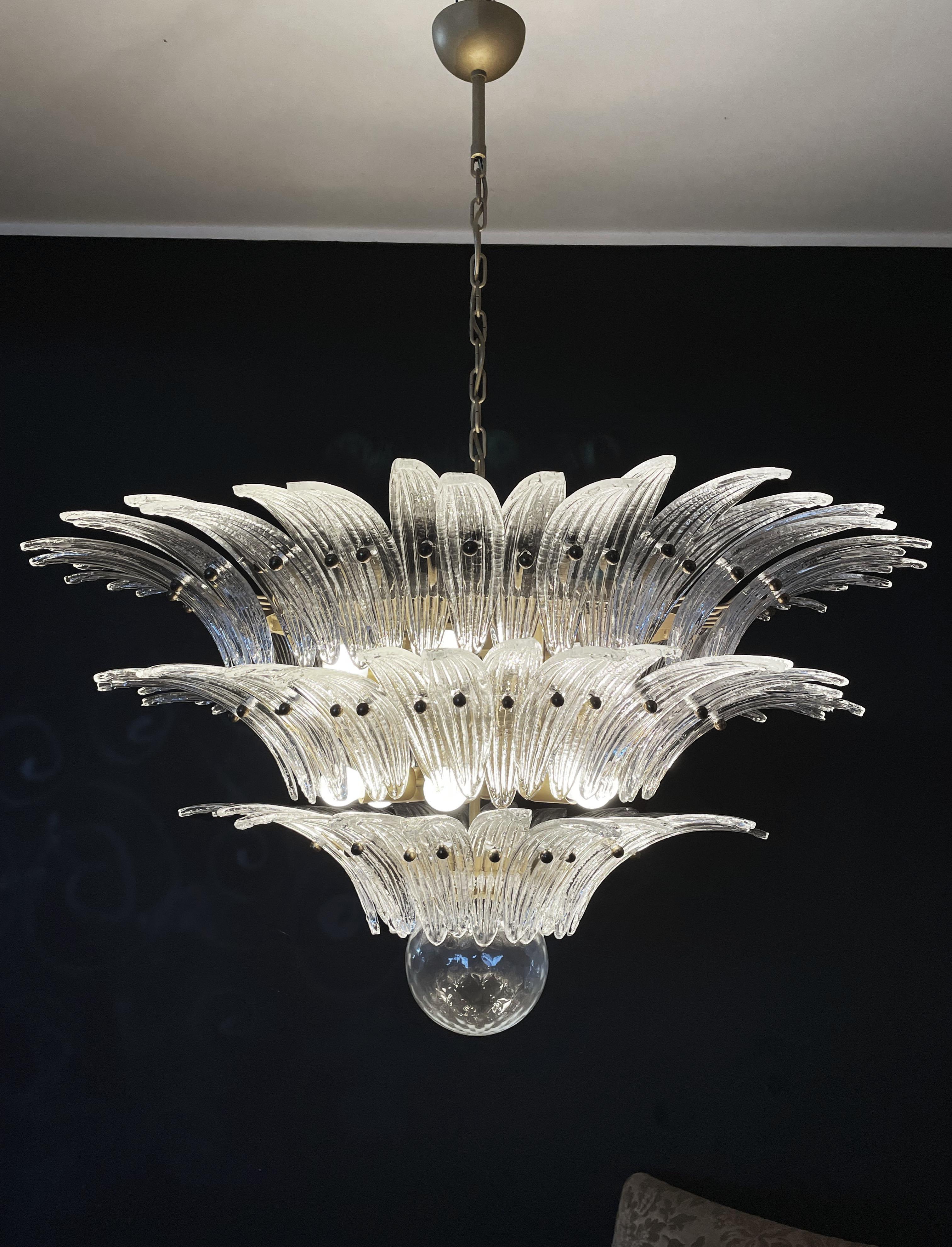 Late 20th Century Italian Three Deco Leaves Murano Chandeliers For Sale
