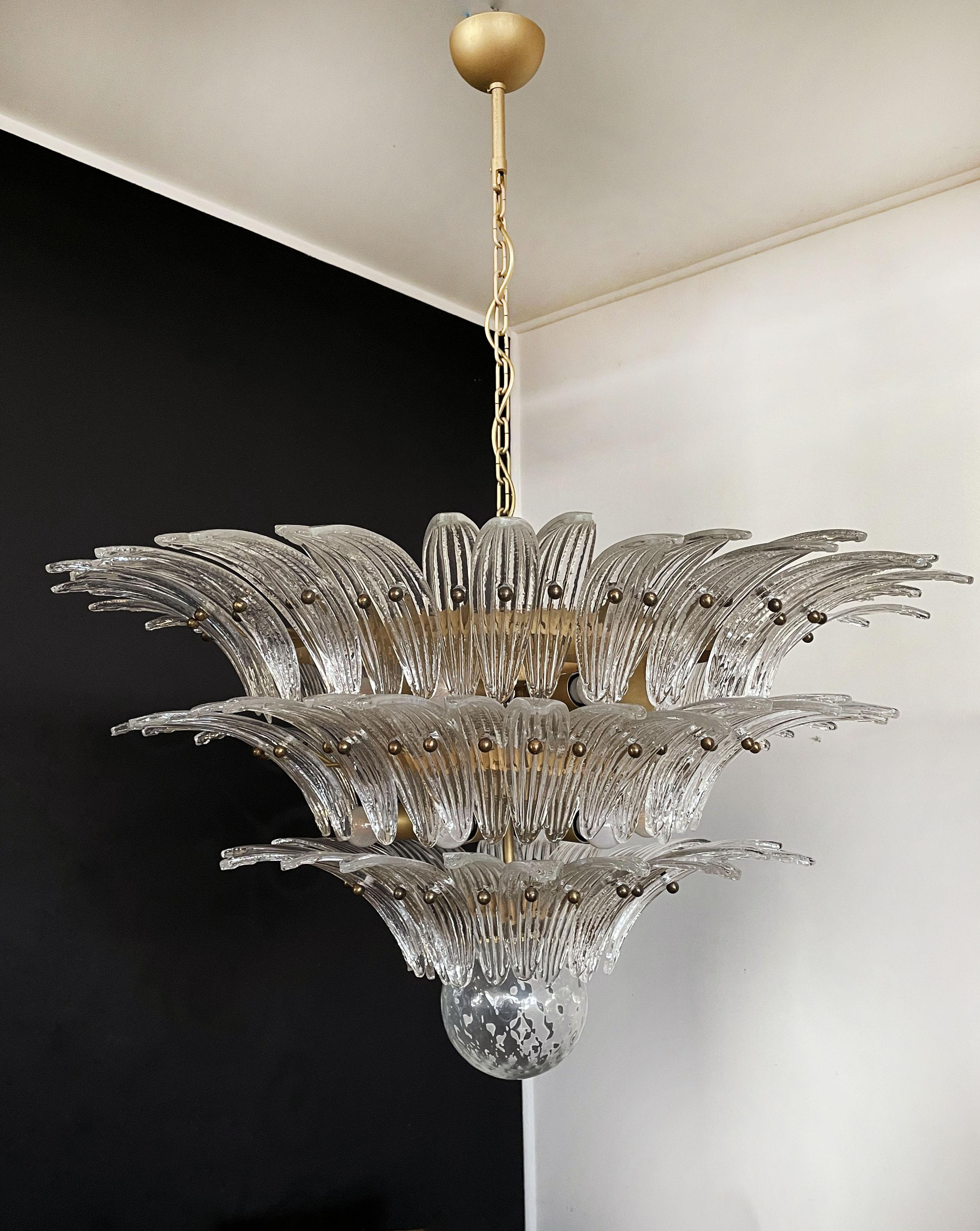Art Glass Italian Three Deco Leaves Murano Chandeliers For Sale