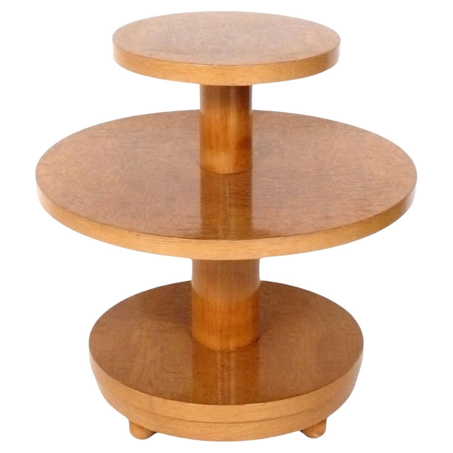 Italian Three Tier Burl Table Style Of Gio Ponti Mid Century Modern 27"h x 26"d For Sale
