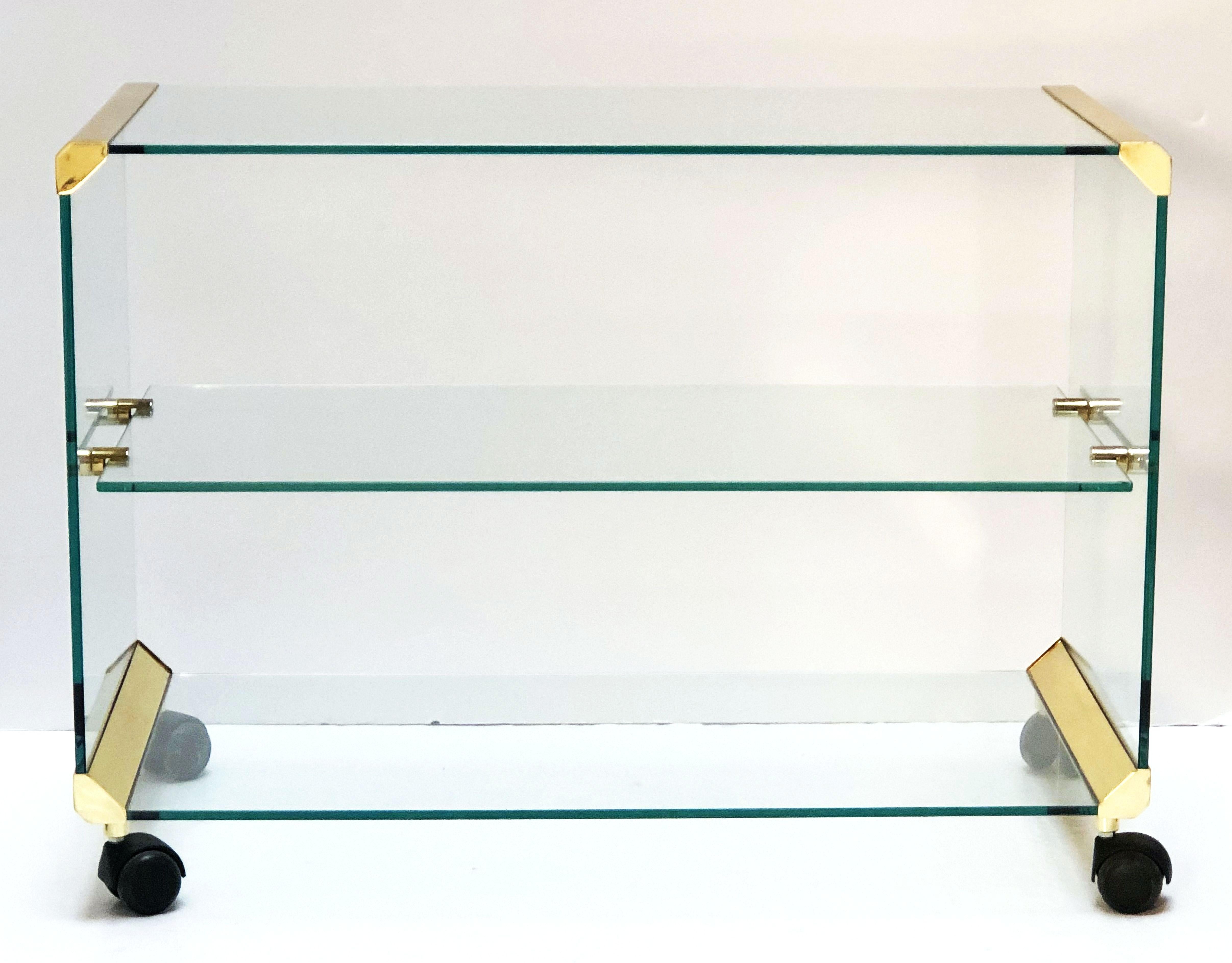 Metal Italian Three-Tier Drinks Cart of Brass and Glass by Gallotti & Radice