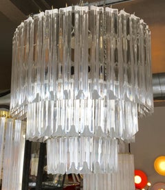 Italian Three-Tiered Venini Lucite Triedri Chandelier