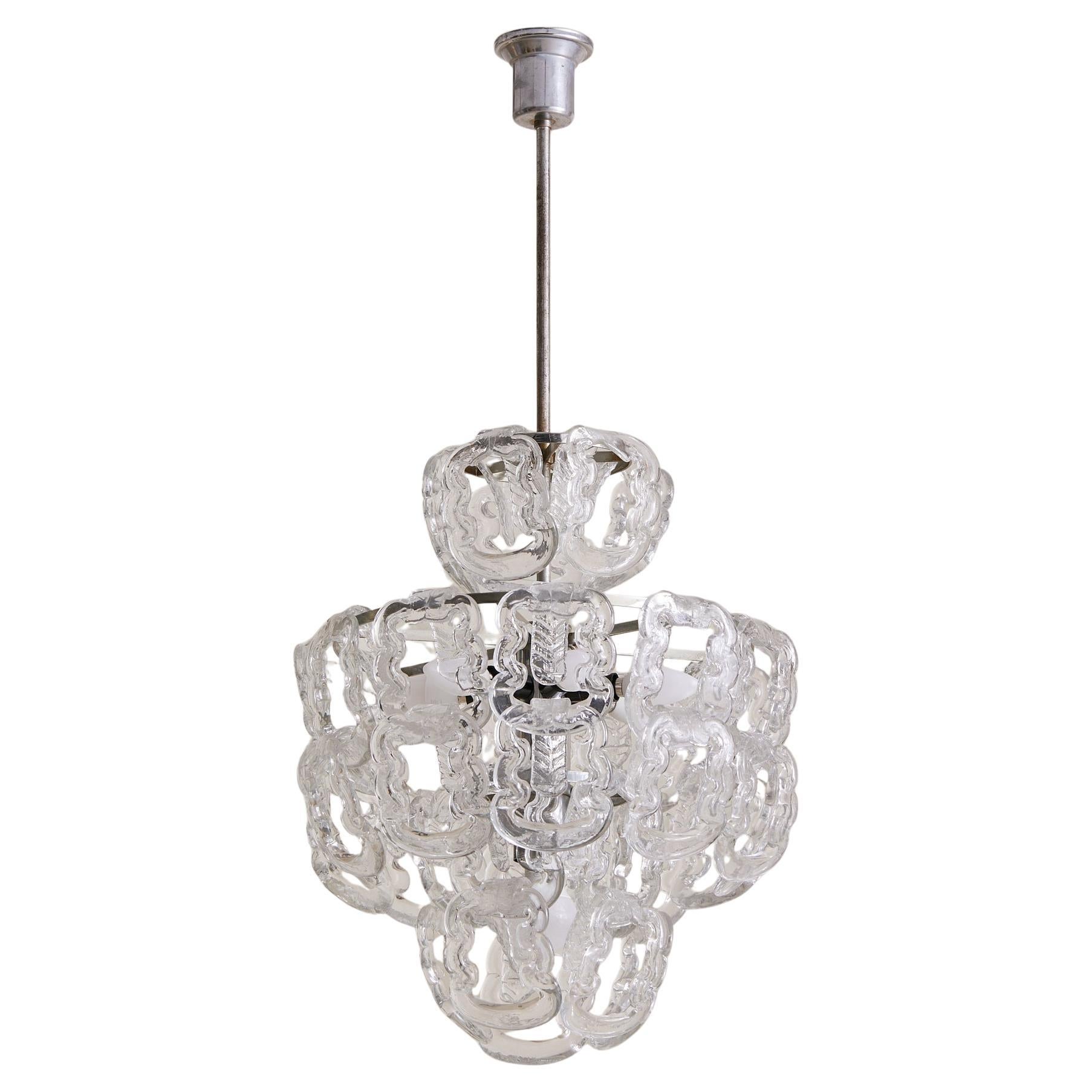 Italian Tiered Murano Glass Chandelier Attributed to Angelo Mangiarotti, 1970s