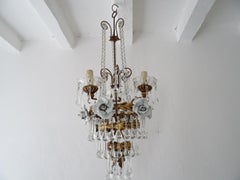 Italian Tiered Tole White Roses Murano Drops Chandelier, circa 1930