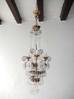 Italian Tiered Tole White Roses Murano Drops Chandelier