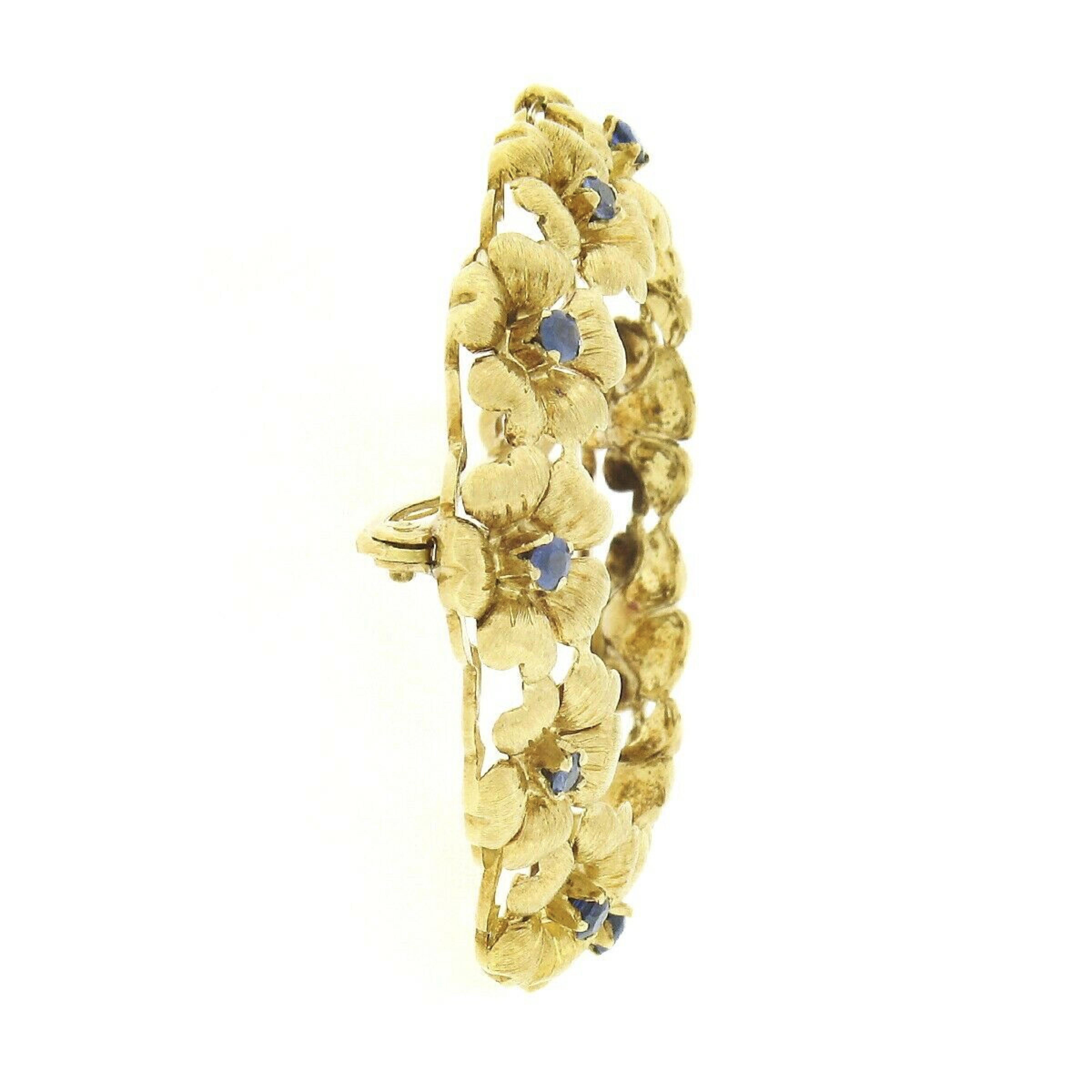 Italian Tiffany & Co. 18k Gold 0.60ct Sapphire Textured Flower Wreath Pin Brooch 2